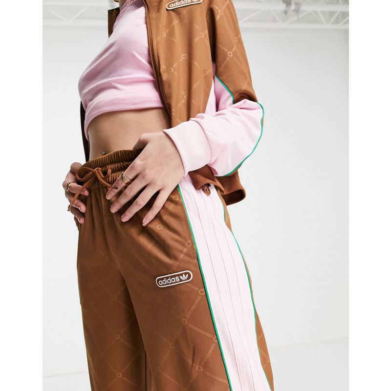 Joggers Donna adidas Originals - Retro Luxury - Pantaloni sportivi track pants a fondo ampio marroni con stampa con monogramma
