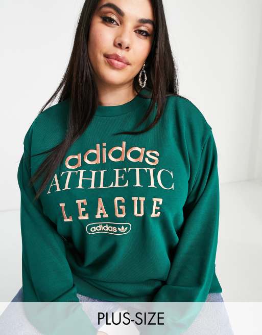 adidas Originals – Retro Luxury – Plus – Grön sweatshirt med text