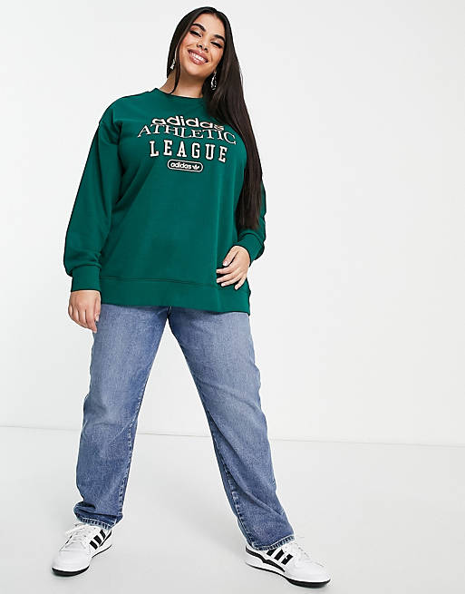 Hoodies & Sweatshirts adidas Originals 'Retro Luxury' Plus slogan sweat in green 
