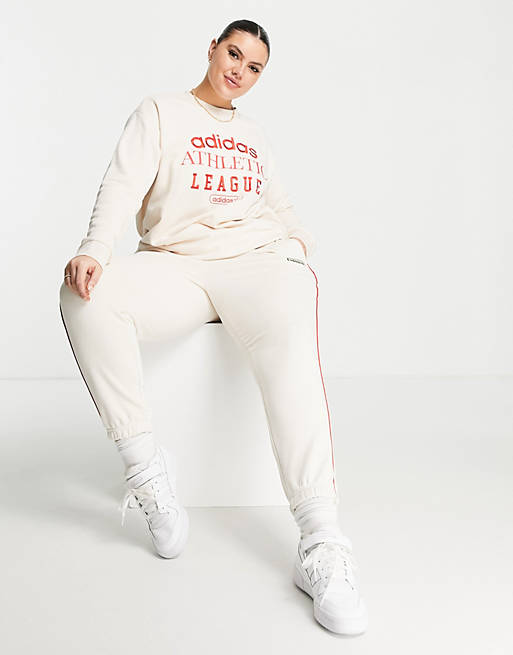  adidas Originals 'Retro Luxury' Plus slogan sweat in off white 