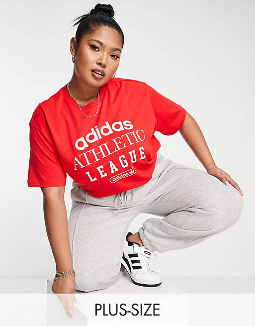 adidas Originals 'Retro Luxury' Plus slogan T-shirt in red | ASOS