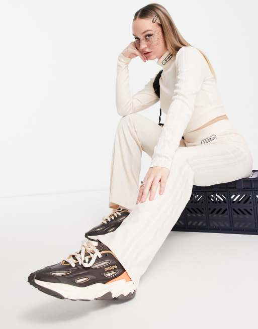 adidas Originals Retro luxury ribbed flared pant in off white