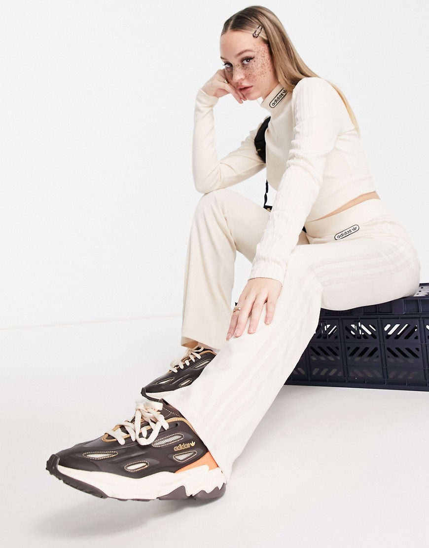 Adidas Originals 'retro Luxury' Ribbed Flared Pant In Off White