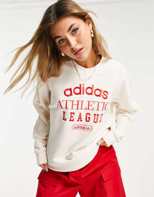 adidas Originals 'Retro Luxury' slogan sweat in off white