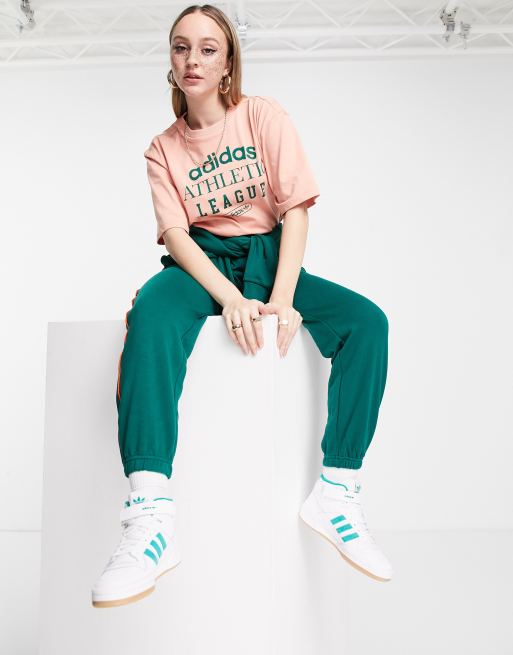 adidas Originals 'Retro Luxury' slogan t-shirt in blush ASOS