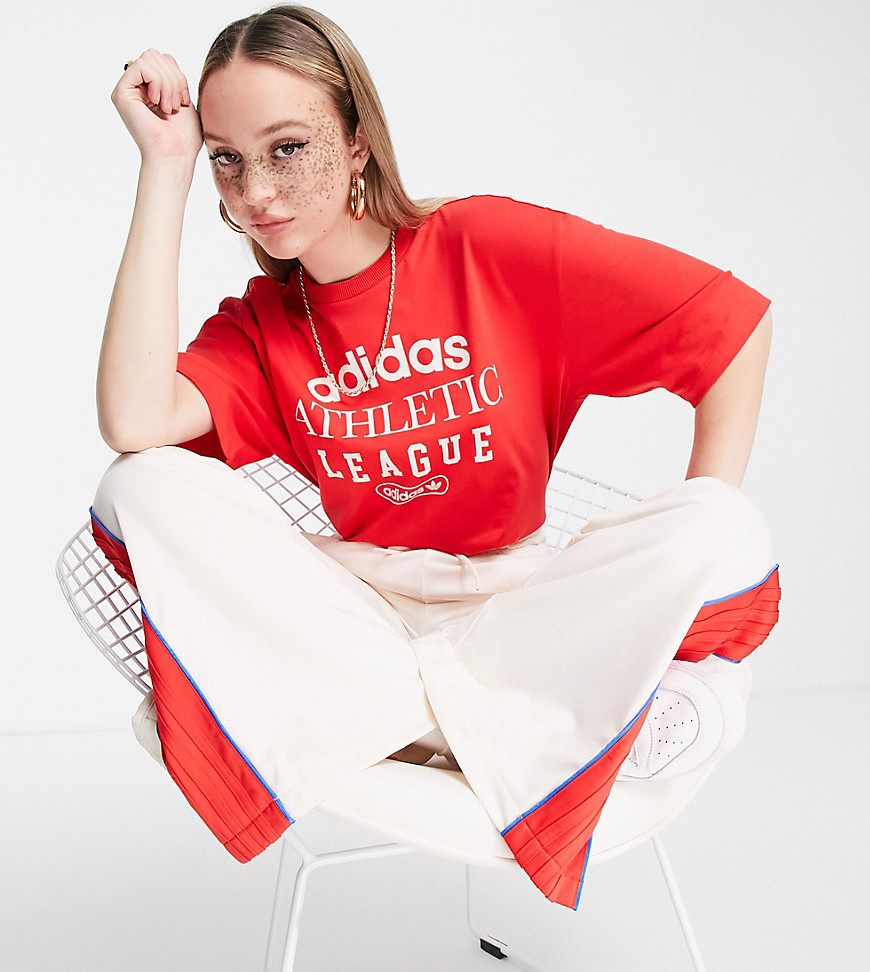 Adidas Originals 'Retro Luxury' slogan T-shirt in red