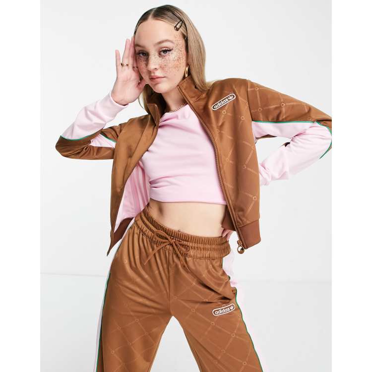 adidas Originals Retro Luxury track jacket in brown and pink