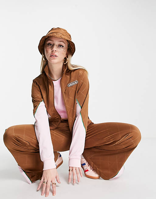  adidas Originals 'Retro Luxury' track jacket in brown and pink with monogram print 