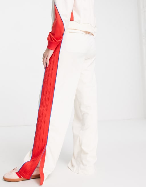 adidas Originals 'Retro Luxury' wide leg track pant in off white