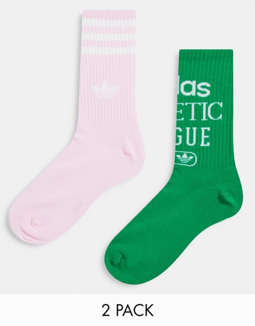 adidas Originals – Retro Luxury – Zestaw 2 par skarpetek w kolorze zielonym i różowym