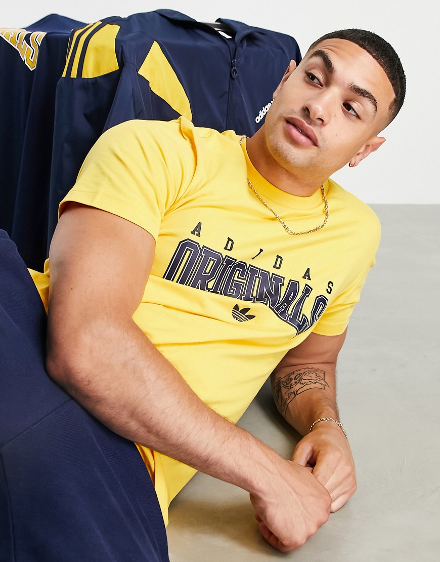 adidas Originals 'Retro Revival' logo graphics t-shirt in mustard-Yellow