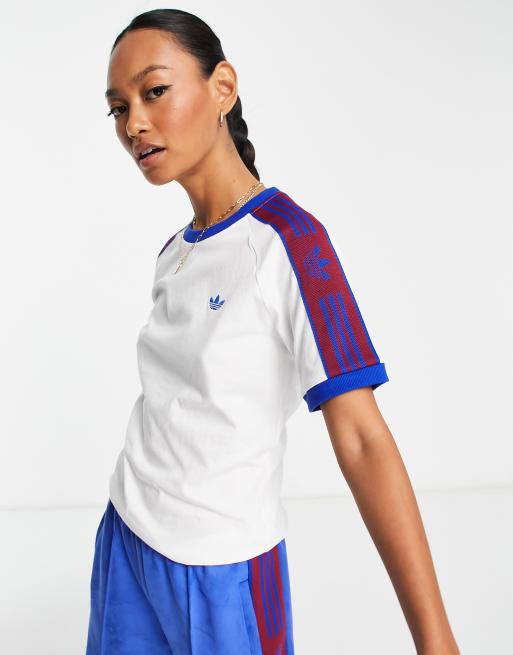 Pijler haai gevaarlijk adidas Originals - Retro Sport - T-shirt met biezen in wit | ASOS