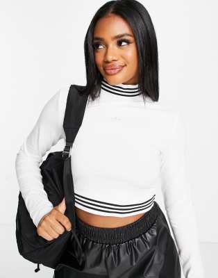 adidas Originals Retro Sport tape long sleeve cropped top in white