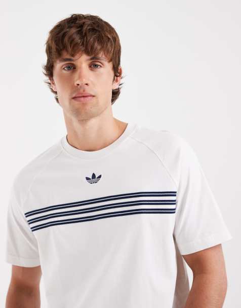 adidas Originals retro three stripe T-shirt in white - view 1