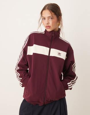 adidas Originals - Retro-Trainingsjacke in Burgunderrot-Braun