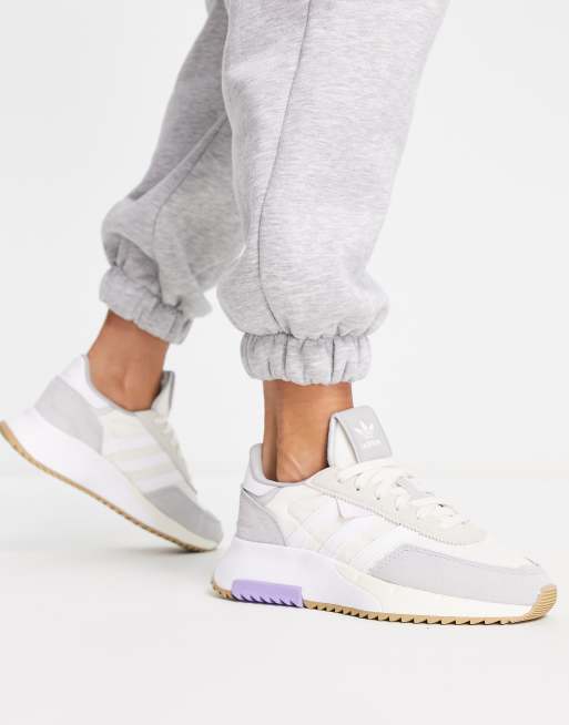 adidas Originals Retropy F2 sneakers in off white with grey and lilac details