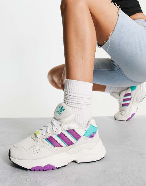 adidas Originals Retropy F90 Sneaker in gebrochenem WeiB mit Details in Lila ASOS