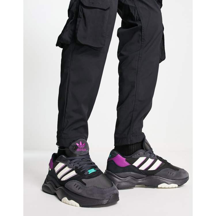 Adidas black 2025 and purple shoes