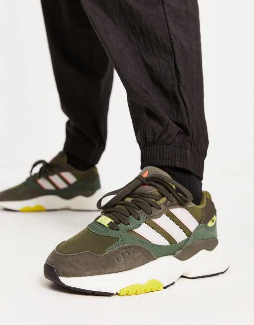 adidas Originals Retropy F90 sneakers in khaki with yellow details