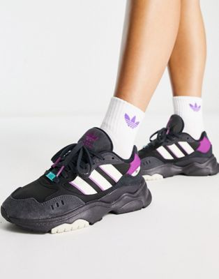 adidas Originals Retropy F90 trainers in black with purple details