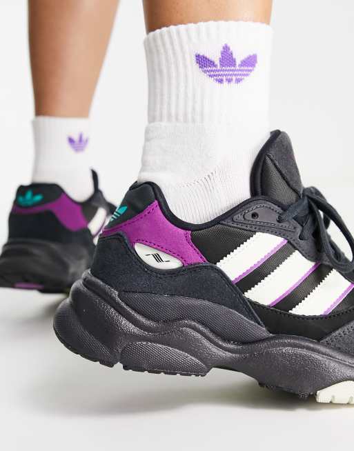 adidas Originals Retropy F90 trainers in black with purple details