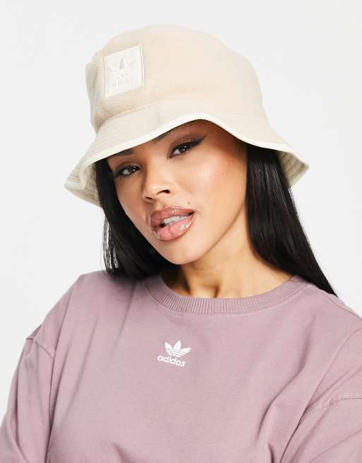 adidas Originals reversible fleece bucket hat in beige