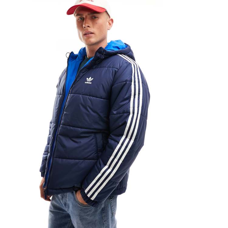 adidas Originals reversible winter hooded jacket in dark blue