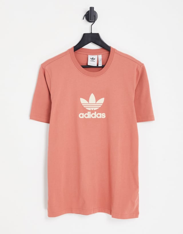 adidas Originals rhinestone logo T-shirt in coral