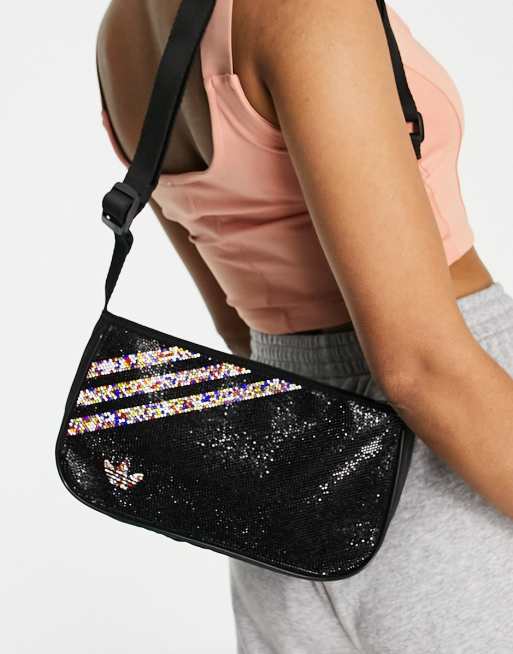adidas Originals rhinestone trefoil shoulder bag in black