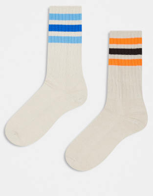 adidas Originals ribbed 2 pack crew socks in multi