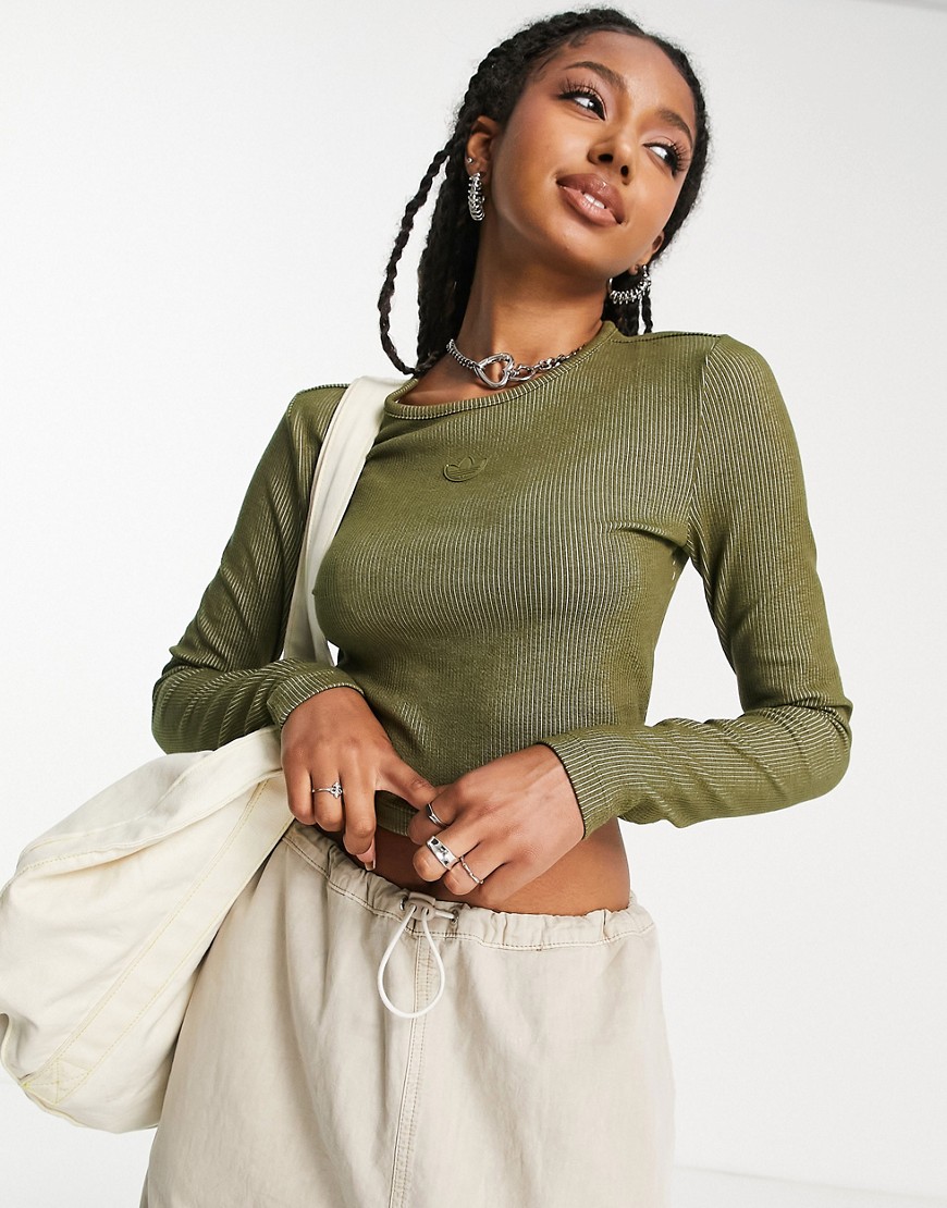 adidas Originals ribbed cropped top in khaki-Blue