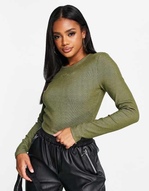 adidas Originals ribbed cropped top in khaki