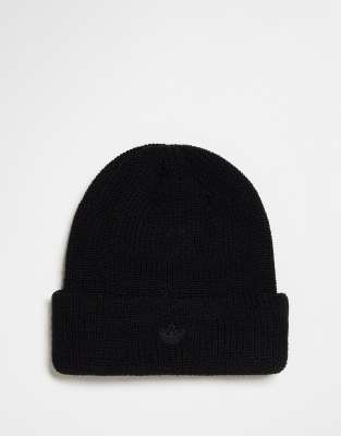 adidas Originals ribbed fisherman beanie with tonal logo in black