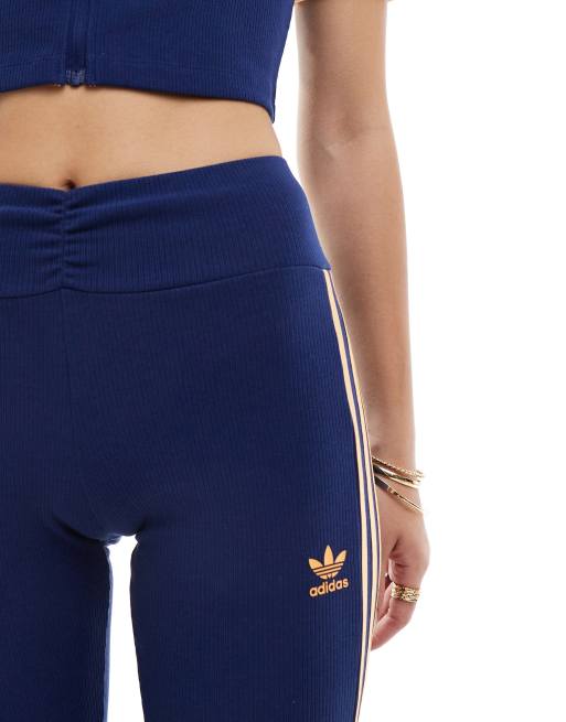 adidas Originals ribbed flared leggings in dark blue