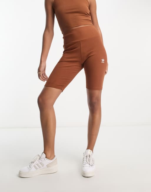 adidas Originals ribbed legging shorts in rust