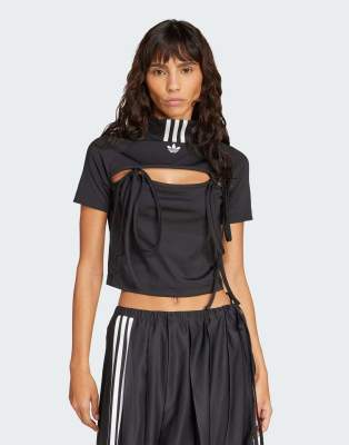 adidas Originals Ribbon cut out crop top in black