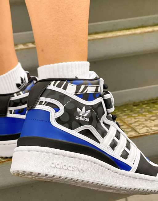 adidas Originals Rich Mnisi Forum Halfhoge sneakers in blauw met dierenprint