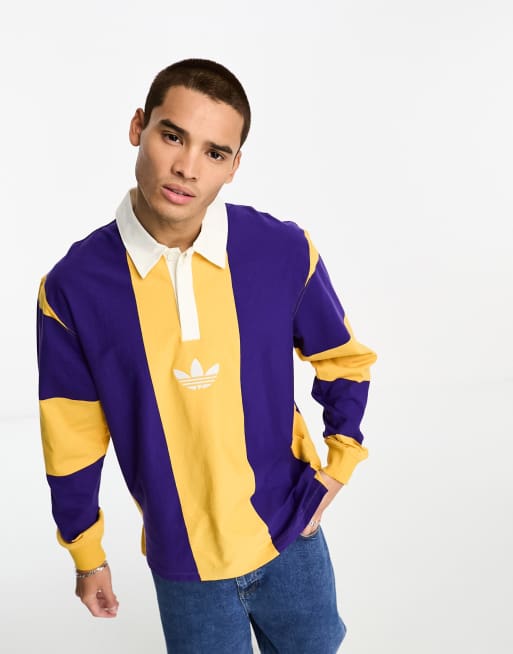 adidas Originals - Rifta - Rugbypolo met logo en strepen in geel en paars