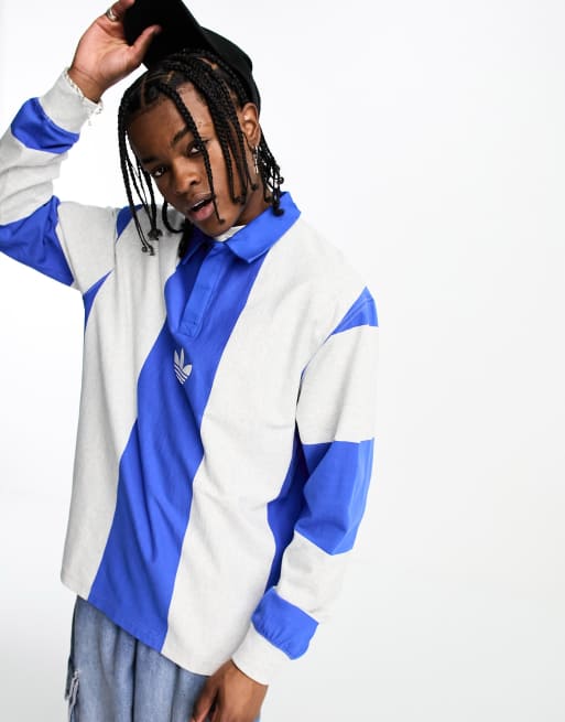 adidas Originals - Rifta - Rugbyshirt met logo en strepen in blauw en grijs