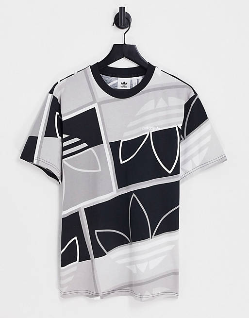 editorial Navy Playground equipment adidas Originals Rikeve t-shirt in black with all over trefoil print | ASOS