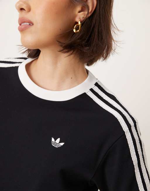 adidas Originals ringer t-shirt in black with 3-Stripes ruffle