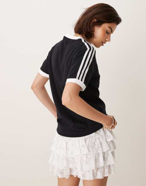 adidas Originals ringer t-shirt in black with 3-Stripes ruffle