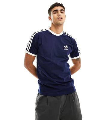 adidas Originals – Ringer-T-Shirt in Marineblau mit den drei Streifen - view 1