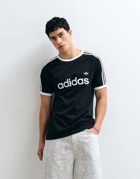 adidas Originals – Ringer-T-Shirt in Schwarz und Weiß mit den drei Streifen - view 1