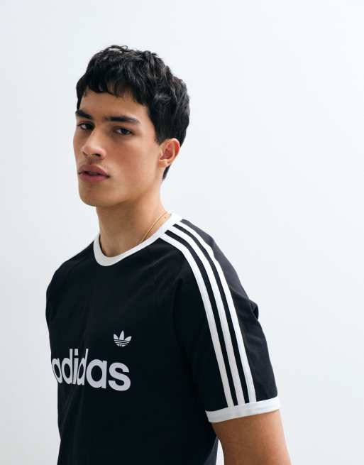 adidas Originals – Ringer-T-Shirt in Schwarz und Weiß mit den drei Streifen, 2 von 7