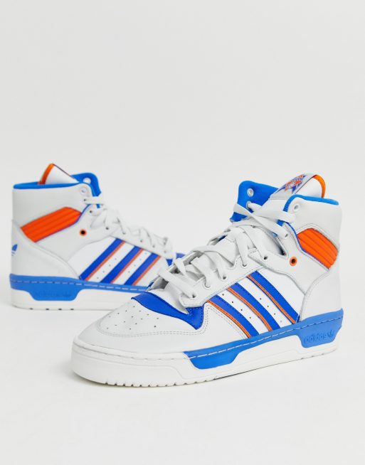 Adidas originals rivalry hi top sneakers outlet with tricolour stripe in white