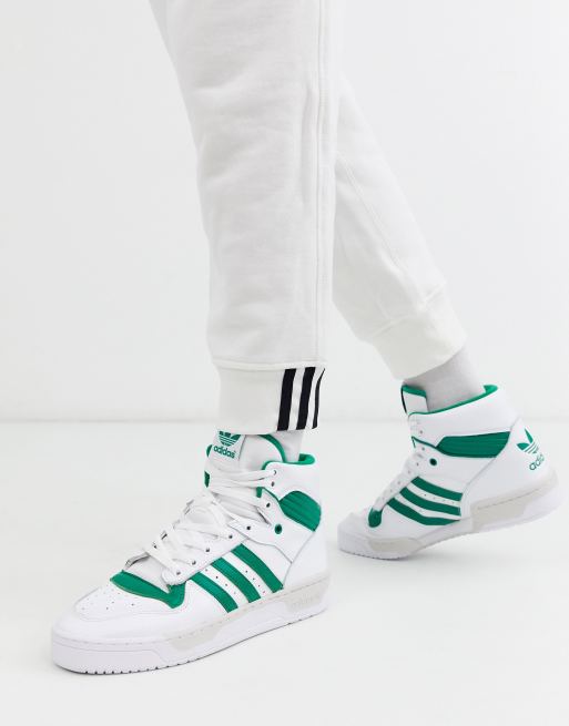 adidas Originals rivalry hi top trainers in white and green