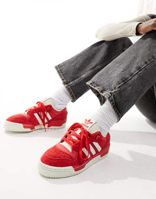 Adidas jeans trainers red and white hotsell