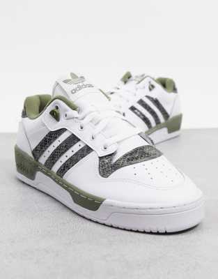 adidas originals rivalry low trainers with snakeskin in white and khaki