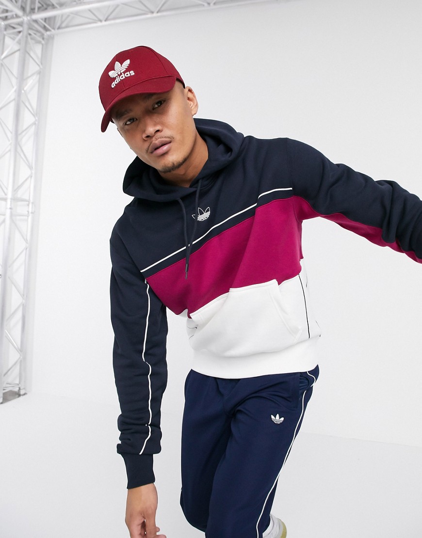 Adidas Originals — Rivalry — Marineblå hættetrøje med centreret trekløver-logo-Hvid